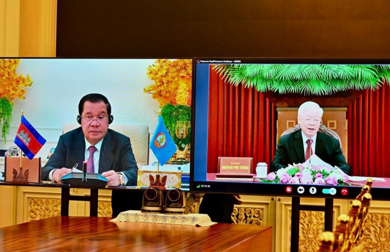 សម្តេចតេជោ ហ៊ុន សែន អញ្ជើញជួបពិភាក្សាជាមួយ អគ្គលេខាធិការបក្សកុម្មុយនីស្តវៀតណាម តាមប្រព័ន្ធវីដេអូ