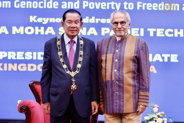 ប្រធានាធិបតីទីម័រឡេស្តេ បំពាក់គ្រឿងឥស្សរិយយស Grand Collar of the Order of Timor-Leste ជូន សម្ដេចតេជោ